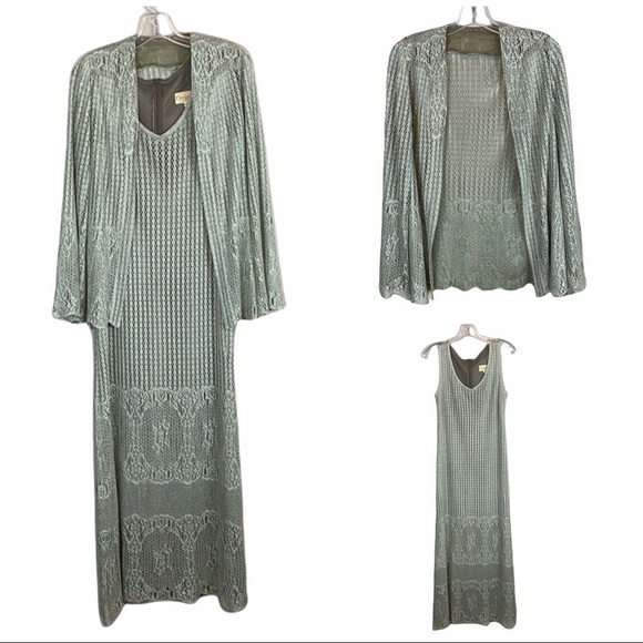 Damianou Crochet Dress & Bell Sleeve Cardigan Jacket Size Small Pistachio Green - Picture 1 of 16